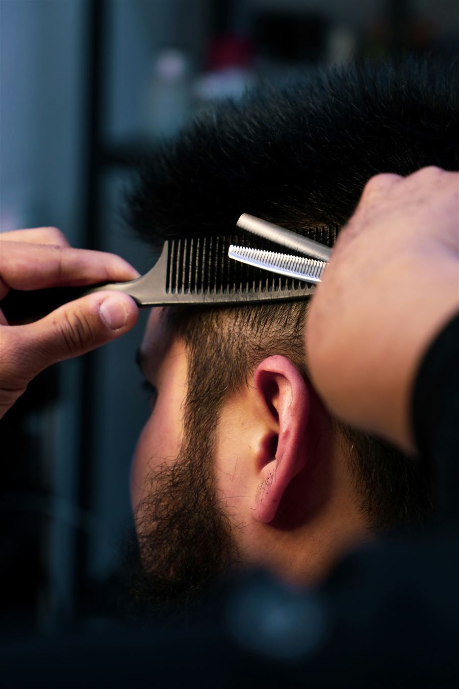 Close detail of a freshly combed and lined-up beard